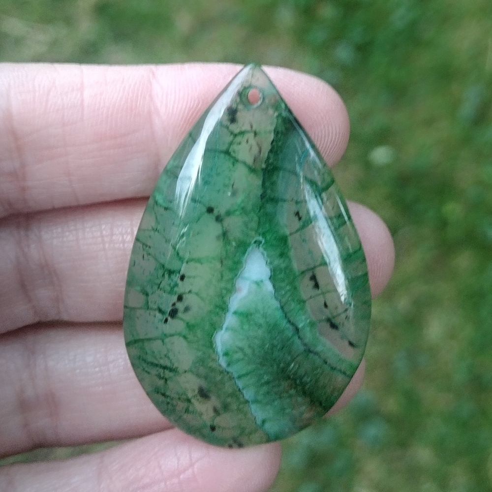 Green Dragon's Veins Agate Teardrop Pendant